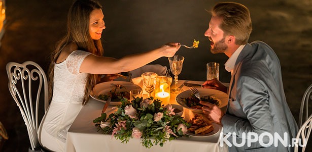 Романтический ужин для двоих в ресторане «Седьмое небо»: изысканное меню от шеф-повара, свечи и живая музыка! **Скидка 51%**