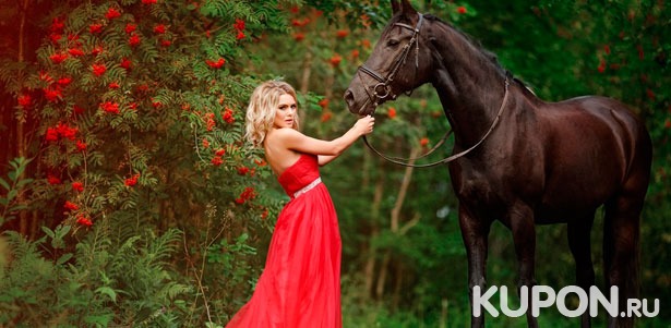 Фотосессия с лошадью + конные прогулки в поле или лесу в конном клубе «Усадьба» в Марфино. **Скидка до 68%**