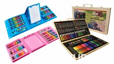 Набор для рисования и творчества в розовом, голубом или деревянном кейсе