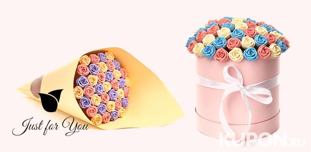 Шоколадные букеты или шляпные коробки из роз от бутика Malkichocolate. **Скидка 30%**