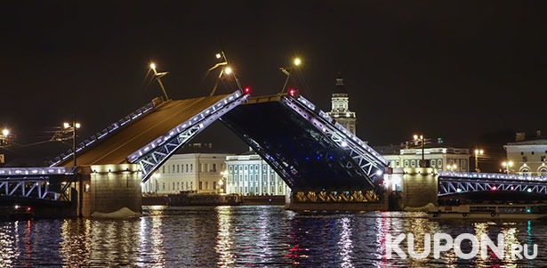Ночная прогулка на теплоходе «Развод мостов» с причала на набережной реки Мойки от компании «Реки Петербурга». **Скидка до 67%**