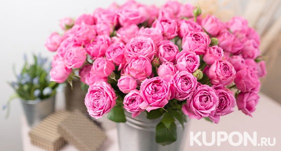 Скидка 50% на букеты из роз и тюльпанов, цветочные композиции в шляпных и коробках в виде сердца от компании TedFlowers